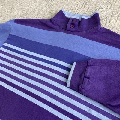 Vintage 80s L.L. Bean Rugby Shirt Women s XL USA Made Mockneck Purple Striped