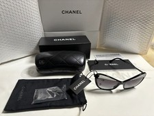CHANEL 5377-A Cat Eye Sunglasses Black CC Logo Authentic Case Made in Italy F/S