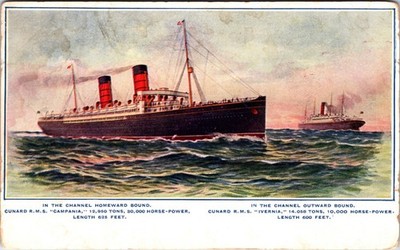 Cunard RMS Campania Ivernia English Channel Antique 1905 - Postcard