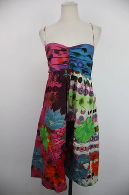 Desigual Robe Vintage Femme Logo Multicolore Bretelles Coton Taille 44 - Photo 1/4