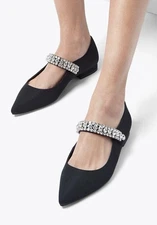 Kurt Geiger London Kingly Pointed Toe Crystal Strap Ballet Flats Black 38.5