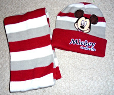 Disney mickey mouse hat and scarf set for kids 4-5 years unisex red, white gray