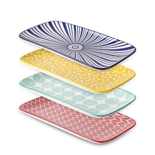 Ceramic Rectangular Serving Platters Set of 4, 12 Inch Serving Trays/Dishes f...