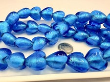 40 Pcs Blue Glass Foiled Puffed Heart Beads 19-20mm Jewelry Making Closeout F