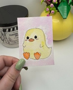 ACEO Original LKZArtCreations Acuarela Dibujos Animados Grueso Lindo Animal Pato Amarillo