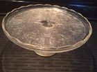 Jeanette Glass Co Lyre & Harp Scroll Pattern  Pedestal Cake Plate Stand Vintage