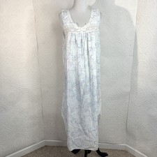 Vntg Night Gown sz Medium Sleep Dress White Cottage Floral Romantic Blue Bows