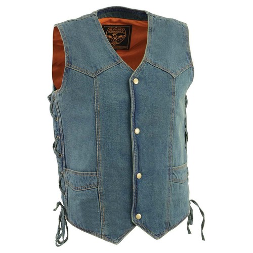 Milwaukee Leder 1315 Herren Denim Western Style Cowboy Biker Weste mit seitlichen Schnürsenkeln - Bild 1 von 7