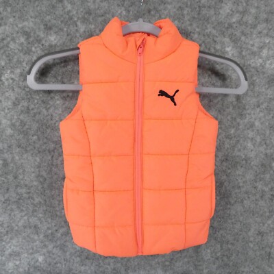 Puma Vest Youth XXS (3/4) Orange Sleeveless Puffer Lined Full Zip w Logo