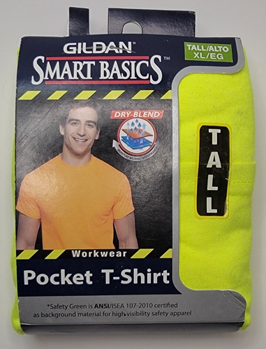 Gildan Smart Basics Tall XL Dry-Blend Workwear Pocket T-Shirt Neon High Vis