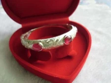 Ruby Bangle Bracelet 925 Sterling Silver with 10mm Pink Stone Thai Craft Design