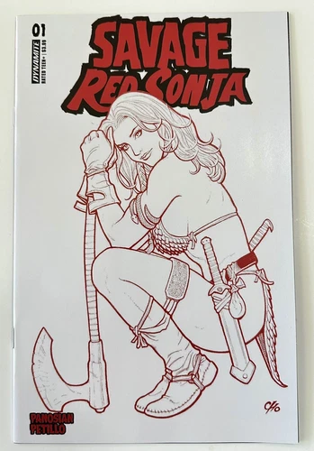 SAVAGE RED SONJA #1 (2023)- 1:10 FRANK CHO FOC FIERY LINE ART VARIANT- DYNAMITE