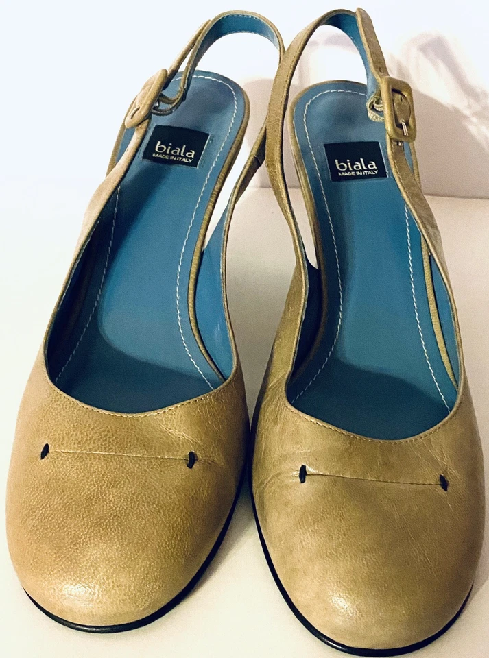 Zapatos de tacón Biala para mujer con punta cerrada de cuero gris con tira trasera Italia 8 Italia ¡EXCELENTE ESTADO USADO! Foto 2 de 4
