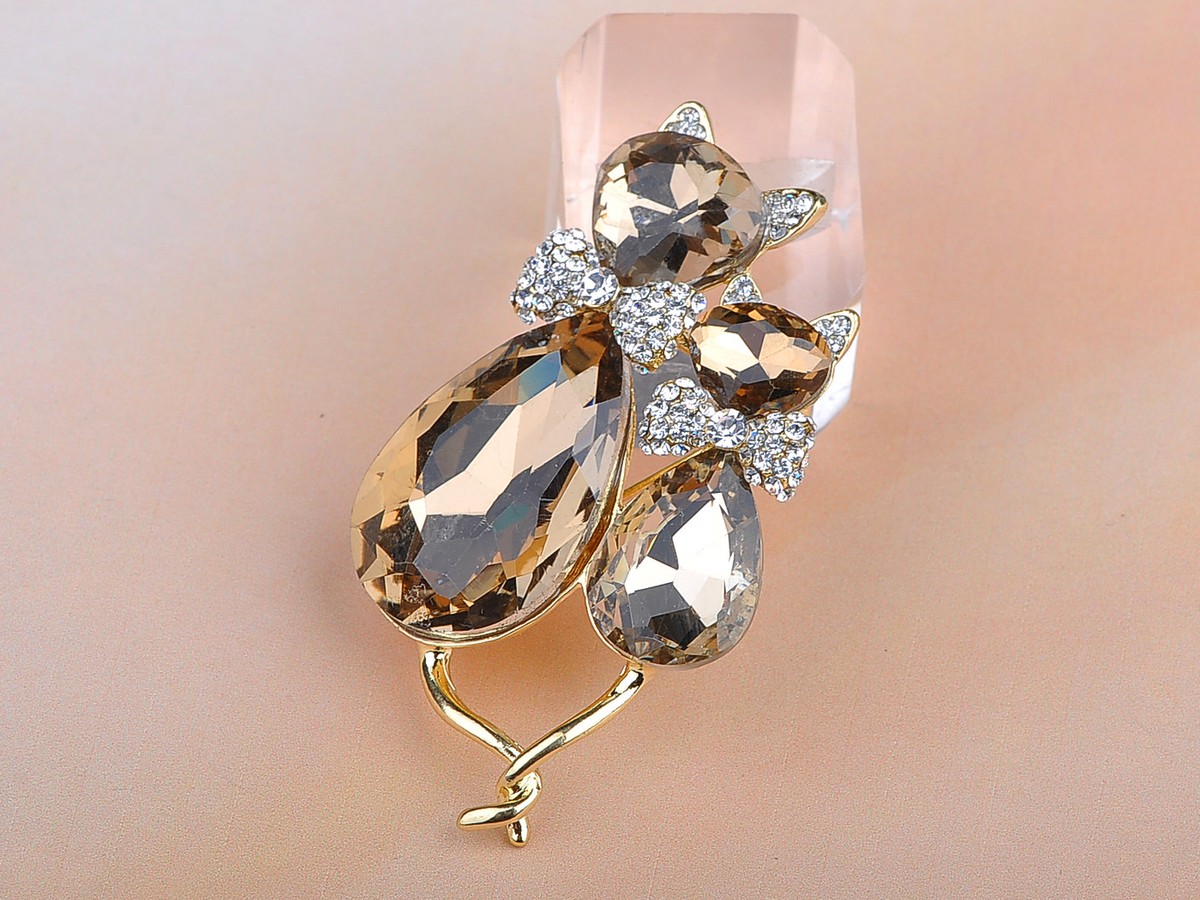 Alilang Crystal Rhinestone Cat Brooch Pin - Silvery Tone Kitty Bow Jewelry For Scarves & Sweaters
