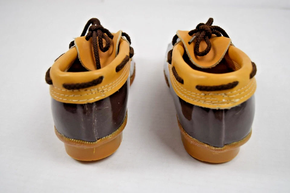 Zapatos de pato de cuero de goma de colección 8W años 70 marrón brillante suelas pesadas forro de mezcla de lana Foto 4 de 4