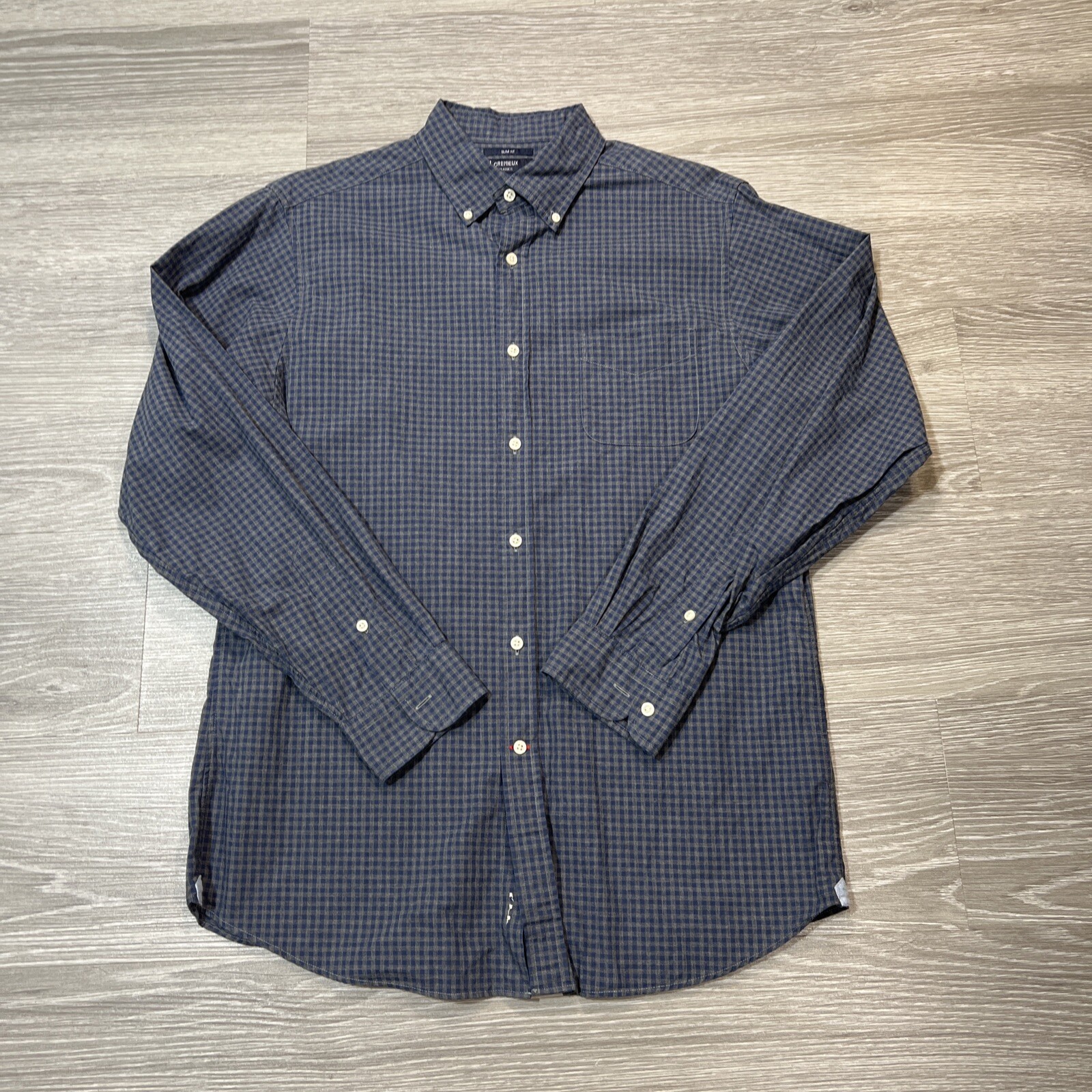 Cremieux Shirt Mens L Long Sleeve Blue Gray Plaid Regular Fit Cotton Button Up
