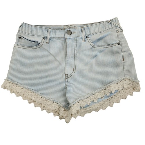 Free People Shorts Blue & White Striped Jean Denim Lace Trim Women's Size 27