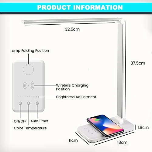 LED Desk Lamp with Wireless Charger, USB Charging Port, Desk White-10w Pro - Picture 6 of 7