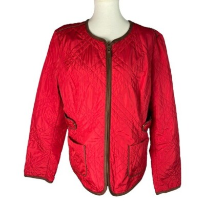 NWT Charter Club Quilted Zip Red Jacket Women's Size XL Lightweight Pockets