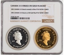 ER363 Rare 1992 Canada Mint Error Off-Medal Gold Proof NGC PR67, KM215