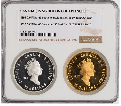 ER363 Rare 1992 Canada Mint Error Off-Medal Gold Proof NGC PR67, KM215