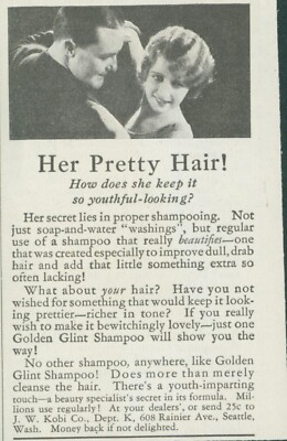 1928 Golden Glint Shampoo Beautifies Youth Imparting Touch Vintage Print Ad PR3