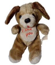 Brown Plush Puppy Dog I Love You 9" Korea Red Felt Tongue Stuffed Animal Toy