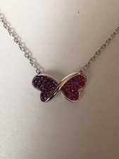 New 16" Sterling Silver Pink/Purple Crystal Butterfly Ladies Pendant