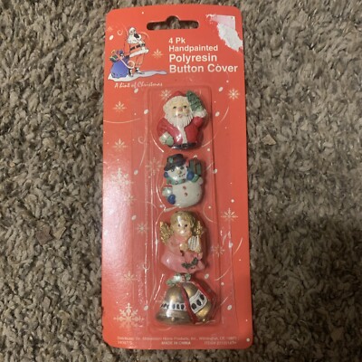NIP A Hint Of Christ. 4 Pk H. paint Poly resin Button Cvers.Vintage/Holi/collect