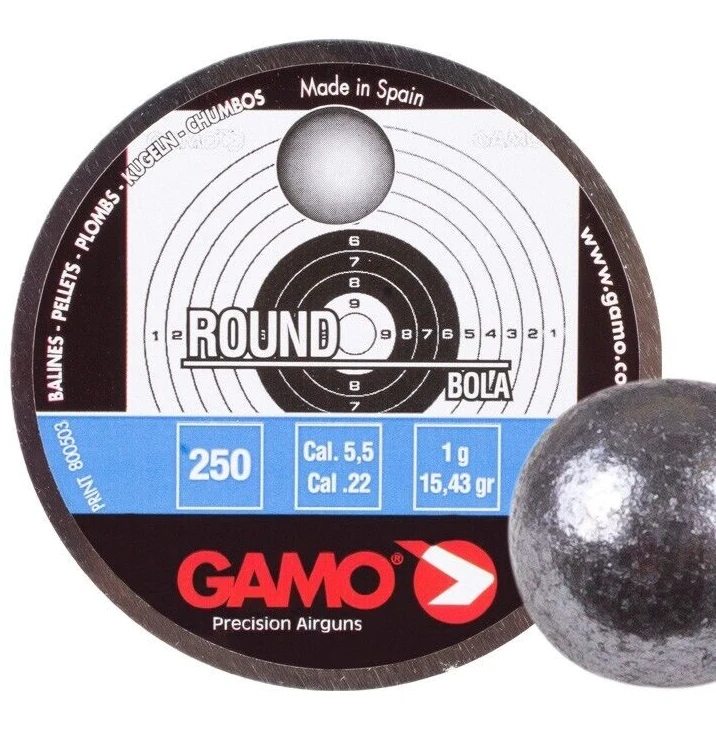 BOLA REDONDA GAMO 250 unidades 5,5 mm calibre .22 pistola de aire comprimido de entrenamiento Foto 2 de 3