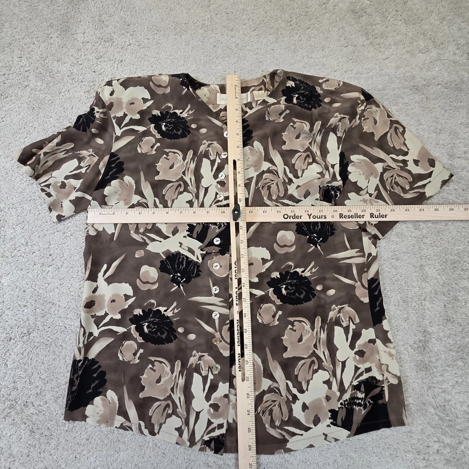 Vintage 100% Silk Blouse Womens Real Abloney Buttons Flora Sz 12 Dana Buchman - Image 4 of 4