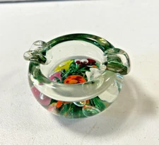 Vintage Glass Floating Flowers Paperweight Glass Ashtray