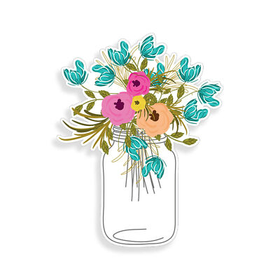 Rose Spring Flower Bouquet Mason Jar Sticker Decal