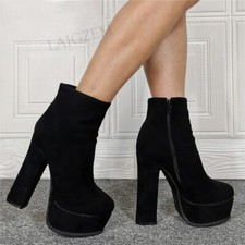 Women Ankle Platform Boots Thick Chunky Heels Short Booties Faux Suede Ladies