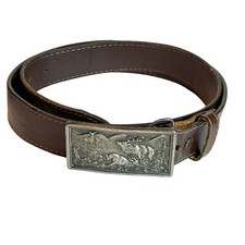 Vintage 1977 Bergamot Animal Buckle Deer in Nature Cowhide Brown Belt 40 " USA