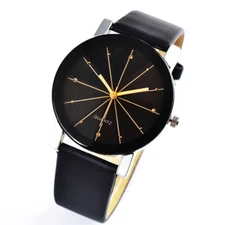 Wrist Watch for Man Casual Black Leather Band Automatic Quartz Boy Child Present