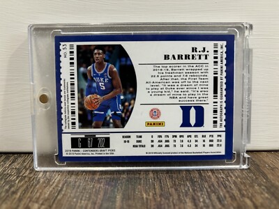 2019-20 Panini Contenders Draft Picks RJ Barrett Auto RC #5/5