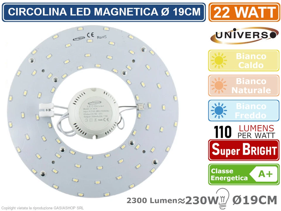 UNIVERSO CIRCOLINA PIASTRA MAGNETICA LED 22W Ø19CM RICAMBIO NEON PLAFONIERA CIRCOLARE
