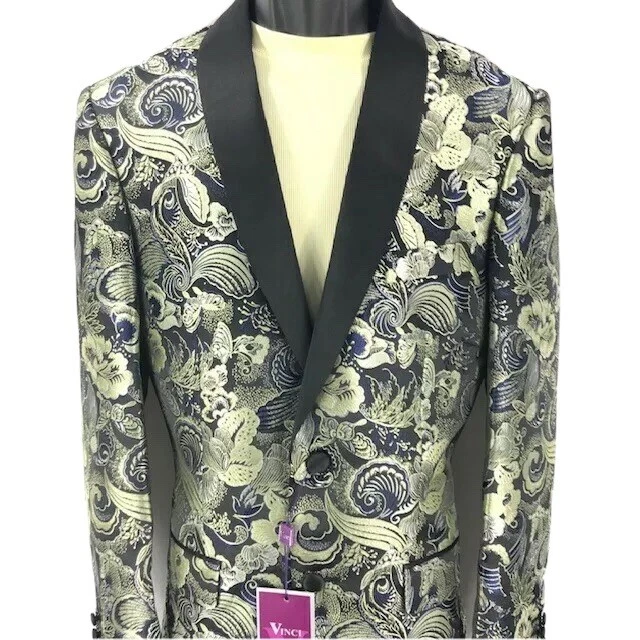 Vinci Men's Blazer Gold Black Single Breasted Vented Side Slim Fit Sizes S - 2XL - Image 2 of 4