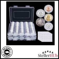 100pc Coin Capsules Holders Case Foam Gasket Plastic Box 5 Size 17/20/25/27/30mm