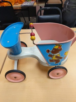 Vintage Toy Metal Doll Baby Stroller Nassau Products w/Bears and Ducks 50's Era