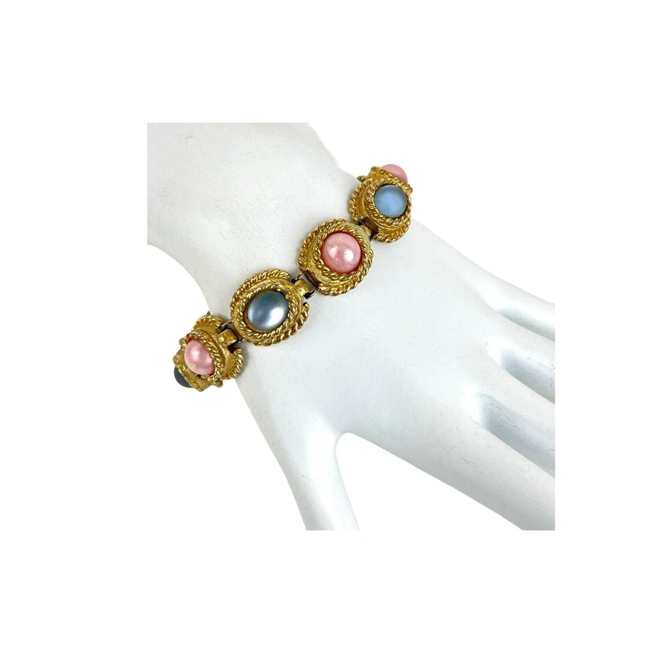Браслет Sarah Coventry пастельные отражения розовые синие кабошонные звенья золотистый цвет - Изображение 3 из 4