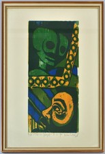 Krauskopf, Tod im Spiegel. [19]75. [Signierter Original-Holzschnitt, gerahmt].