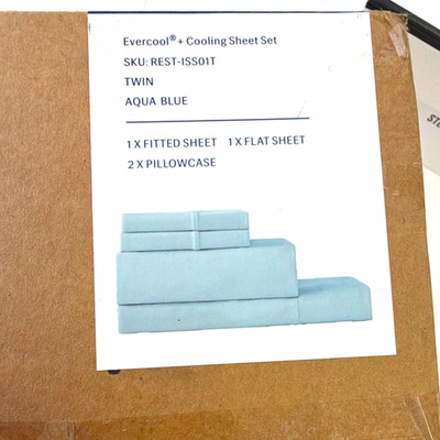 Rest Evercool+ Cooling Sheet Set Twin Size Aqua Blue OPEN BOX NEVER USED