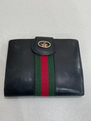 Gucci Sherry Line Old Gucci Bi-Fold Long Wallet Geldbörse Black Leather Authe...