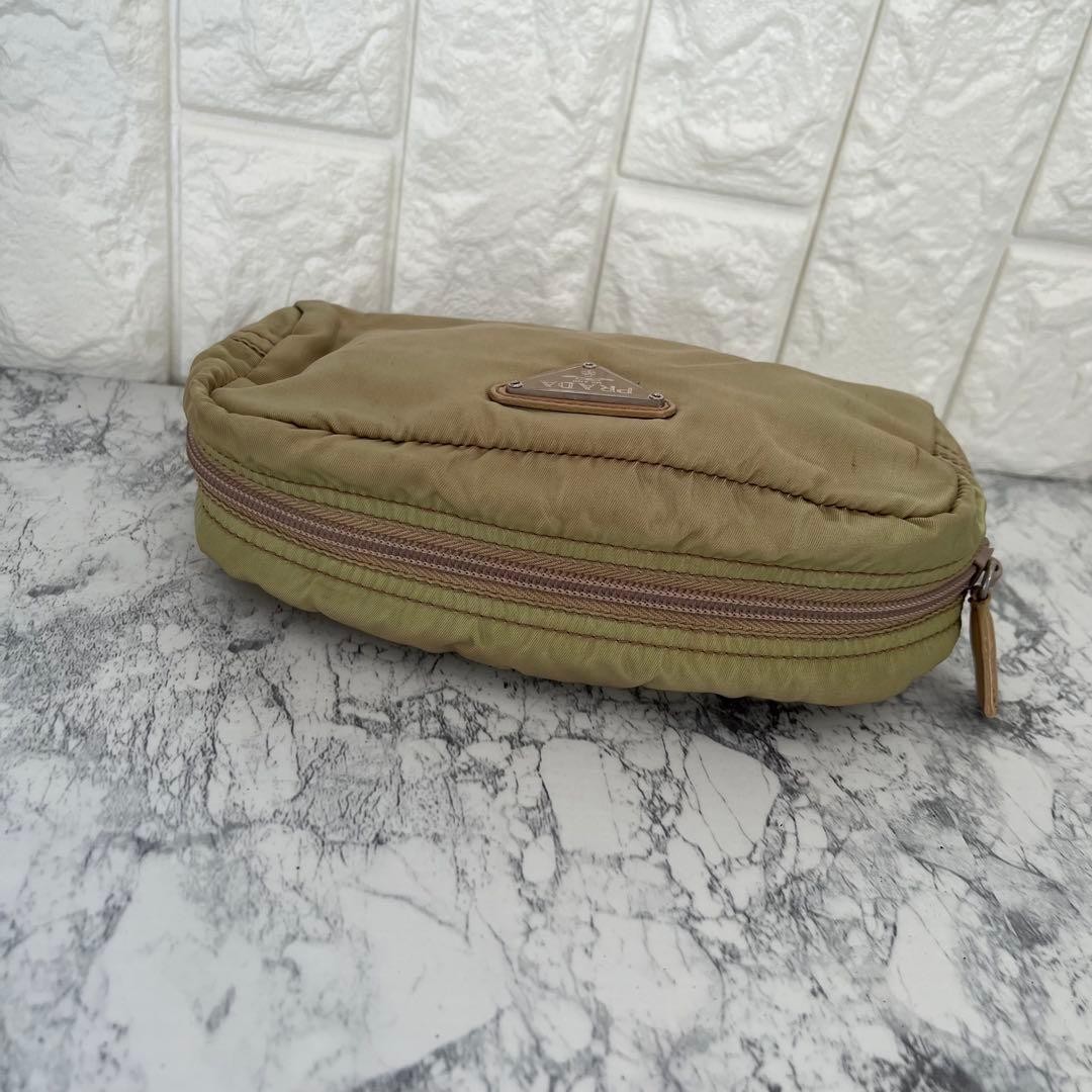 PRADA Triangular Nylon Makeup Pouch 20cm Used Aut… - image 7