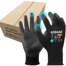 Kebada Safety Work Gloves,120 Pairs Bulk Pack, Touchscreen, PU Coated, Ideal ...