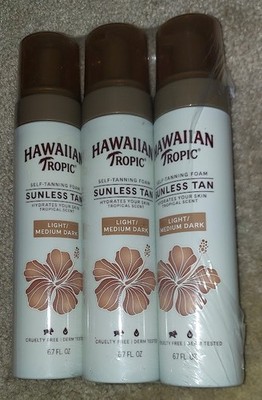 3 - Hawaiian Tropic Sunless Tanning Foam 6.7oz EACH LIGHT/MEDIUM DARK NEW SEALED