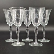5 Vtg Etched Floral & Vine Padron Footed Stem...
