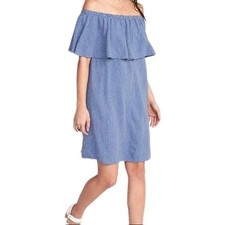 OLD NAVY Blue Stripe Off the Shoulder Ruffle Top Shift Dress Women's Medium